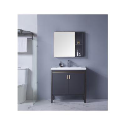 China Environmental Friendly Factory Hot Sales European Modern Style Slight Luxury Bathroom Cabinet With Ceramic Sink for sale