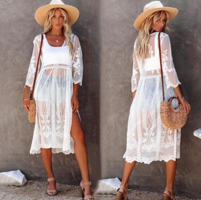 China Breathable JUST ARRIVALS STORE Boho White Sheer Lace Dress Summer Bohemian Beach Cover Ups for sale