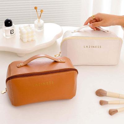 China 2023 Fashion Travel Organizer Makeup Brush Customized PU Leather Cosmetic Bag Pouch Multifunctional Capacity Bag Kosmetiktasche Arge for sale