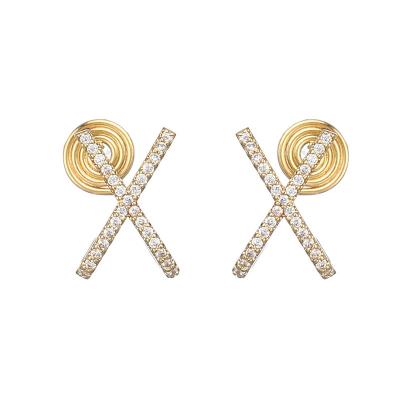 China TRENDY X Hip Hop Earring Fashion X Sensitive Irregular Cross Zircon Shaped Crystal Gold Plated Stud Earrings For Women for sale