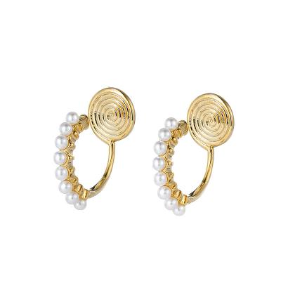 China TRENDY savory pearl non pierced gold plated cuff clip on stud ear clip circle jewelry trendy earrings for women for sale