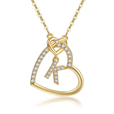 China TRENDY Fashion Letter Heart Necklace Choker Gold Plated Tasty Cubic Zirconia Pendant Necklace For Women Girls for sale