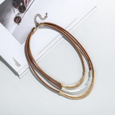 China Fashion TRENDY Matte Gold Personality Necklaces Silver Finish Multilayer Necklace For Women for sale