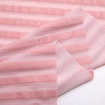 China Anti Pill Polyester Spandex Solids Stripes Silver Velvet Fabric Metallic Striped Velvet Fabric For Dress for sale