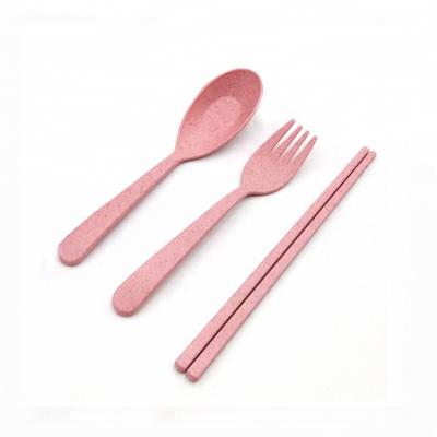 China Sustainable Wheat Straw Spoon Fork Chopsticks, Travel Wheat Cutlery With PP Case for sale