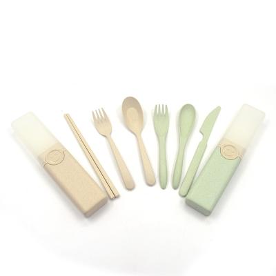 China Cheap Reusable Wheat Travel Wheat Straw Spoon Viable Biodegradable Chopsticks Fork Plastic Cutlery for sale