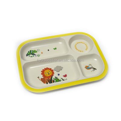 China Home Divided Bamboo Fiber Food Trays Colorful Kids Dinner Tray Custom Made for sale