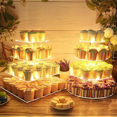 China Viable LED String Lights Dessert Tree Tower for Birthday Wedding Party Acrylic Cake Stand 4 Tier Cupcake Display Stand with for sale