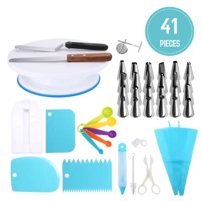 China Viable 41pcs DIY Cake Decorating Supplies Kit Icing Decorating Set Baking Tools Kids Bake With Cake Turntable for sale