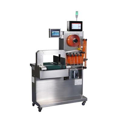 China Food WK06-75C3A-MRQ Automatic Belt Conveyor OPP film tape Paper Band Tray Banding Machine of positioning with Thermal Transfer Coding for sale