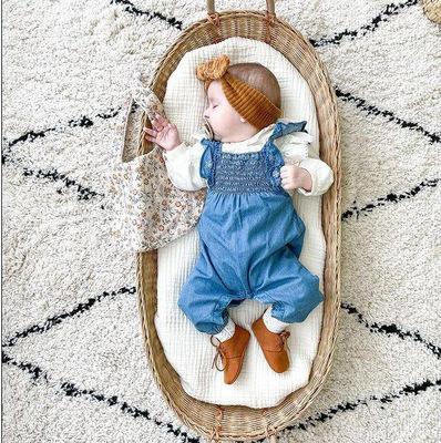 China Infant And Toddler Breathable Outfits Lace Up Shirt With Fly Sleeve Denim Suspender Pants 2pcs Set for sale