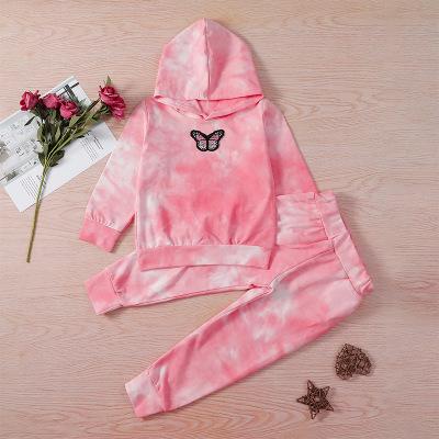 China 2021 new style children's casual baby clothes long sleeve tie-dye hoodie+pants outfits casual girl clothes for sale