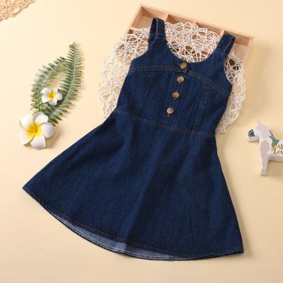 China 2021 Summer Breathable Hawaiian Baby Dress 2-7 Years Girls Denim Dress Fashion Backless Kids Dress for sale