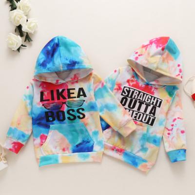 China Kids Boys Girls Cotton Breathable Blouse 2021 New Spring Kids Hoodie Kids Tie Up Long Sleeve Dyed Out Hoodies for sale