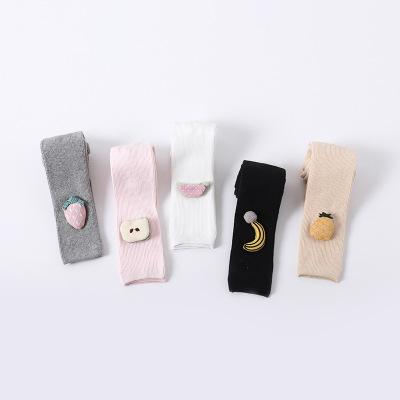 China Designer Baby Tights Pantyhose Solid Cartoon Fruit Viable Candy Color Booties Breathable Cotton Pompom Pants Baby Gaiters for sale