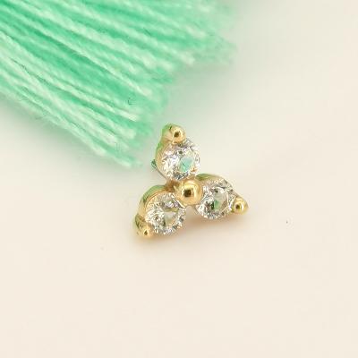 China CLASSIC 14Kt Solid Gold Triple Diamond CZ Nose Threadless Labret Labret Helix Earrings Piercing Jewelry Defend for sale