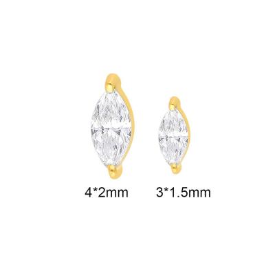 China CLASSIC in Real 14K Solid Gold Marquise Diamond CZ Current Ear Piercing Threadless Studs Ends for sale