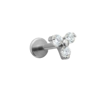 China CLASSIC ASTM F136 Titanium Triangle Ear Studs 3 CZ Zircon Internally Thread Labret Ear Cartilage Helix Body Piercing Jewelry for sale