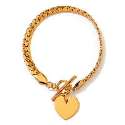 China Fashion Ot Chain Bracelets Fashion Engravable Empty Heart Charm Custom Toggle Oval Toggle Stainless Steel Jewelry Women Women for sale