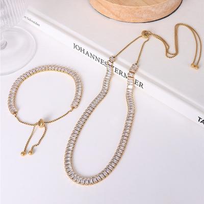 China TRENDY 18k Gold Plated Stainless Steel Trendy Lab Grown Iced Out Stone Square Pulsera Diamond Tennis Chain Necklace Group for sale