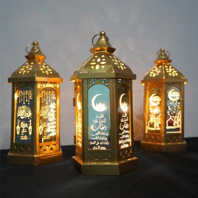 China Islamic Eid Ramadan Lanterns Metal Art Crafts Durable Religious Muslim Festival Ornaments Lights Mubarak Ramadan Decorations for sale