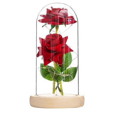 China Wholesale Durable Artificial Roses Flower LED Night Lighting Valentine's Gift Rose in Glass Dome for sale