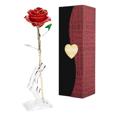 China Durable 24K Gold Artificial Red Roses Flowers Decorative Gifts Forever Preserved For Mothers Day Gifts Valentines Day Promotional Gifts for sale