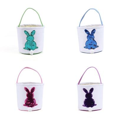 China Manual Festival Stuff Canvas Easter Bucket DIY Easter Basket Embroidered Sequin Rabbit Easter Bag for sale