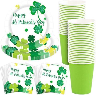 China 2021 Festival St Patrick's Day Irish Clover Party Tablecloth Dinner Plate Disposable Tableware for sale