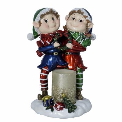 China Europe Resin Crafts Statues Anime Figurines Decor Christmas Elf LED Candle Light Home For Xmas Decoration Suppliers for sale