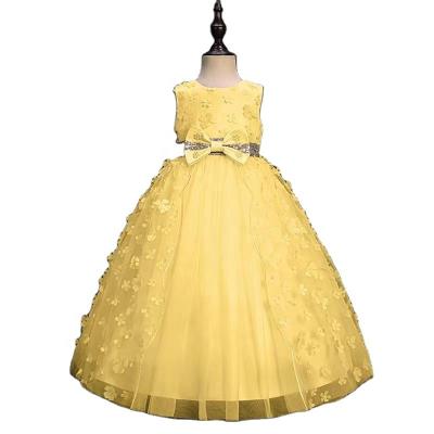 China Breathable Hot Selling Wedding Girl's Flower Girl Dress Birthday Party Princess Skirt Long Bow Girl's Dress for sale