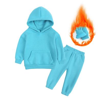 China Anti-pilling kids winter boys fleece hoodie mid set and big girls hoodie and fleece tracksuit for sale