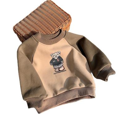 China Korean version of children's anti-pilling bear printing thick coat plus fleece top Autumn And Winter Boy Hoodie for sale