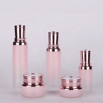 China Luxury personal care glass bottle cosmetic set--skin care container manufacturer--new style design with pump&spray&gold cap-customization for sale