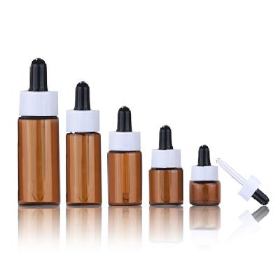 China Personal Care 5ML, 10ML, 15ML, 20ML, 30ML Amber Essential Mini Dropper Bottle ---White/Black Rubber with Aluminum Ring for sale