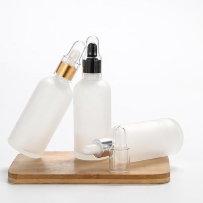 China Personal care 15ml 20ml 30ml 50ml 100ML frosted clean glass dropper bottle for essential oil with gold cap for sale