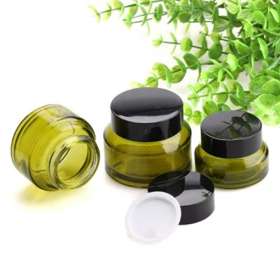 China Personal Care 5g-100g Fashion Green Cream Body Scrub Container Tilted Shoulder Cream Jars With Plastic Foil Cap Cap for sale