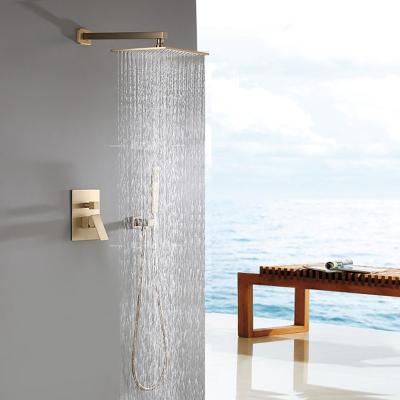 China CLASSIC Gold Finish Brass Shower Faucet Concealed Brushed Shower Set With Luxury Shower Head Design Kaiping for sale