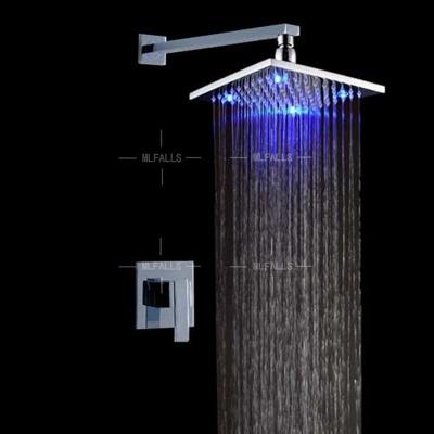 China Contemporary Wall Mounted Chrome LED Rainfall Head Shower Faucet Set Bathroom Shower Faucet for sale