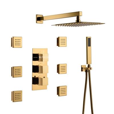 China Contemporary Gold Color Shower Faucet Set Contemporay Wall Mounted Rainfall Shower Mixer Tap System for sale