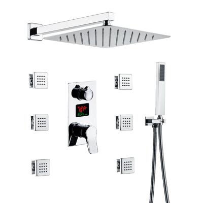 China Modern Hot Sale Chrome Finish Digital Display Wall Mounted Rainfall Shower Faucet Set With Body Spray for sale