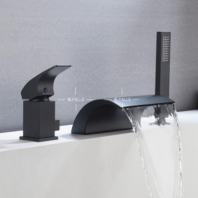 China Modern Black Waterfall Spout Tub Faucet Holes Bathroom Bath Shower Mixer Tap Modern for sale