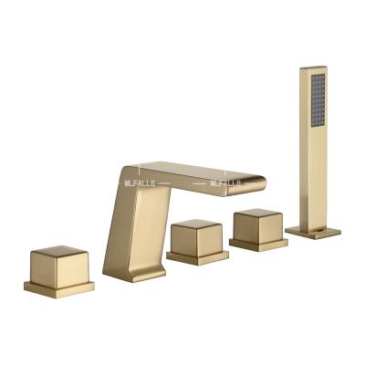 China Modern Luxury Gold Brushed Bathtub Faucet Bathroom Tub And Shower Faucet Set Square Handle for sale