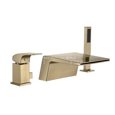 China Modern Luxury Brushed Bathtub Mixer Tap Gold Waterfall Tub And Shower Faucet Set for sale