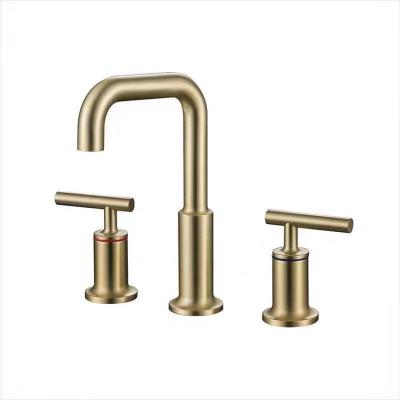 China Contemporary Luxury Gold Finish 3PCS Bathtub Widespread Basin Faucet Dual Handles Brushed Mixer Tap for sale