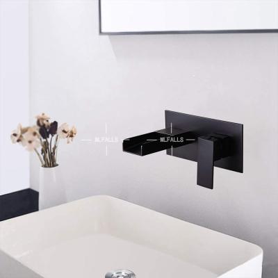 China Contemporary Black Basin Faucet Waterfall Bathroom Sink Mixer Tap Wall Mounted Single Handle Easy To Use for sale