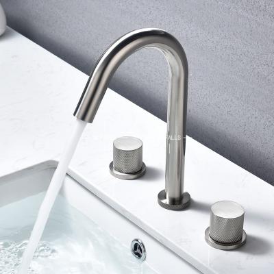 China Contemporary Modern Nickel Brushed Bathroom Basin Faucet Lever Easy To Operate Dual Hot And Cold Faucet for sale