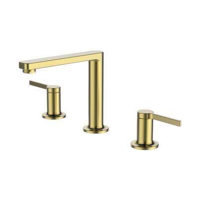 China CLASSIC Deck-Mounted Double Handle Brushed Gold Finish Brass Sink Faucet Bathroom Mixer Tap for sale