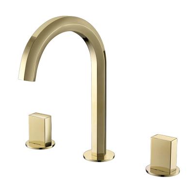 China Contemporary Deck Mounted Gold Color Brass Bathroom Faucets Luxury Basin Faucet 3 Holes for sale