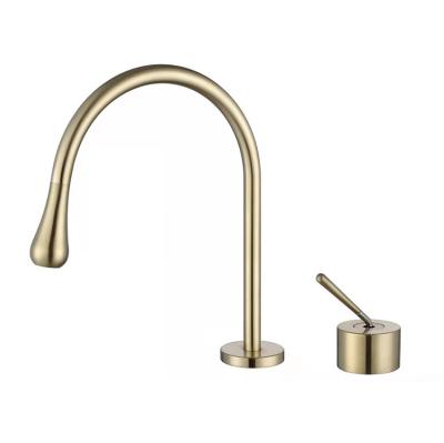 China Contemporary Luxury Brass Tall Basin Faucet Brushed Gold Bathroom Basin Faucet Single Handle Holes Double Mixers Sink Faucet for sale